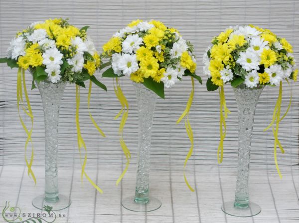 Tall vases with daisies 1 pc (yellow, white), wedding