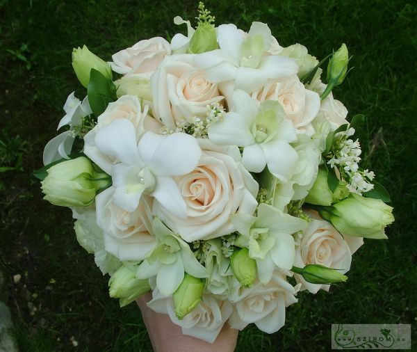 Bridal bouquet of cream roses and dendrobiums (white)