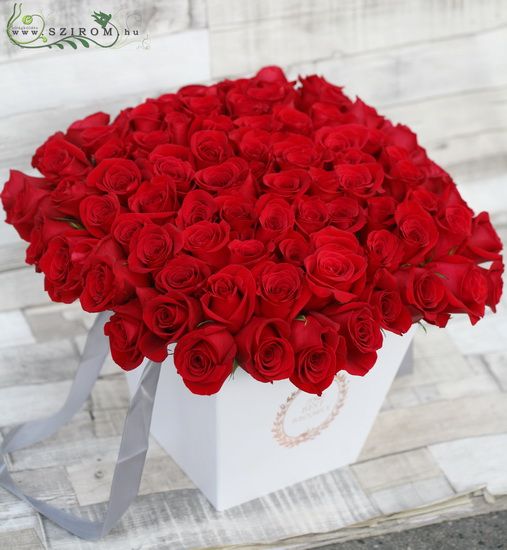 100 stems of red roses in box