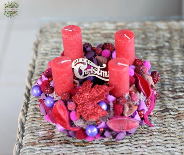 Adventi koszorú piros lila málnás