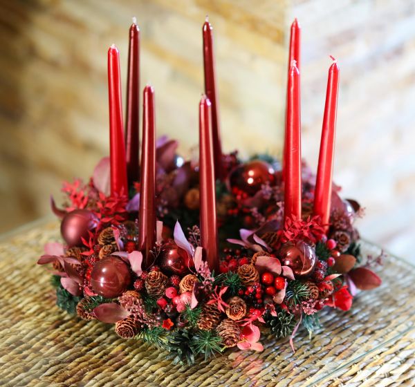 Adventi koszorú nagy, vörös , bogyós