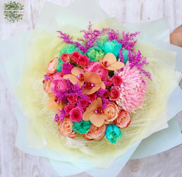 Pfirsich - türkis - rosa Strauß (35 Stiele)