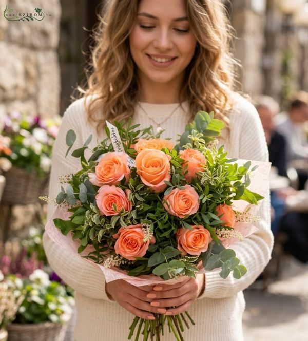 csokor 10 szál barack rózsából - original product photo with AI background