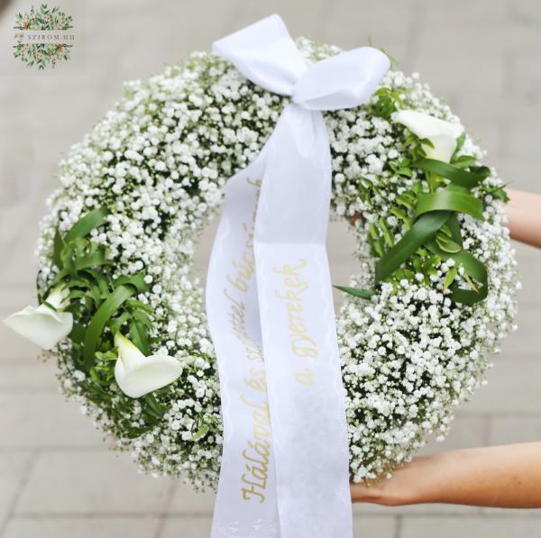 Fehél görög koszorú kálával és rezgővel 60 cm 