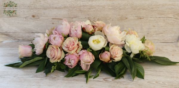 Főasztaldísz  (peonia, rózsa, rózsaszín)