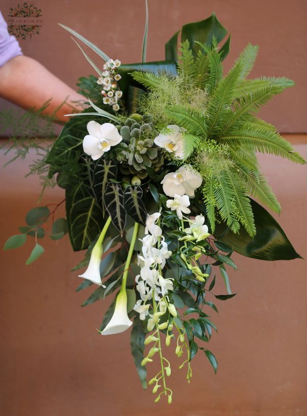 greenery Brautstrauß mit Orchidee, Calla (Dendrobium, Phalaenopsis)