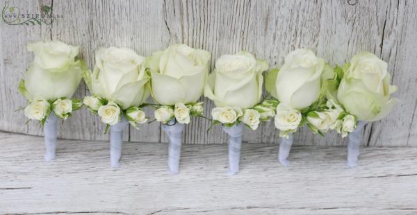 Boutonniere of rose and spray rose (white) 1pc