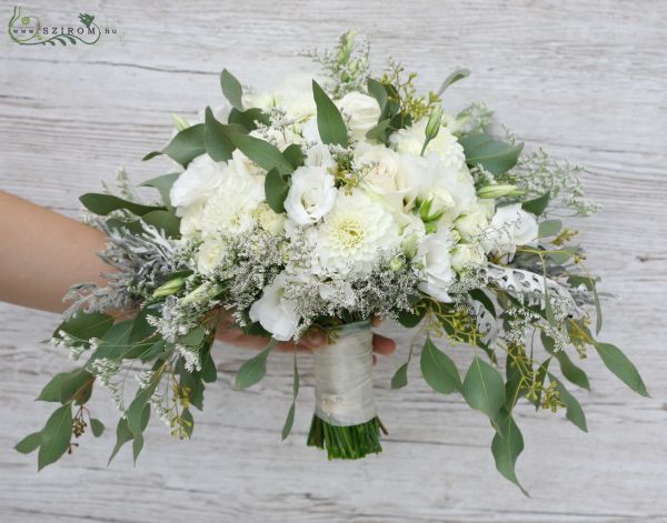 bridal bouquet ( dahlia, lizianthus, spray roses, white )
