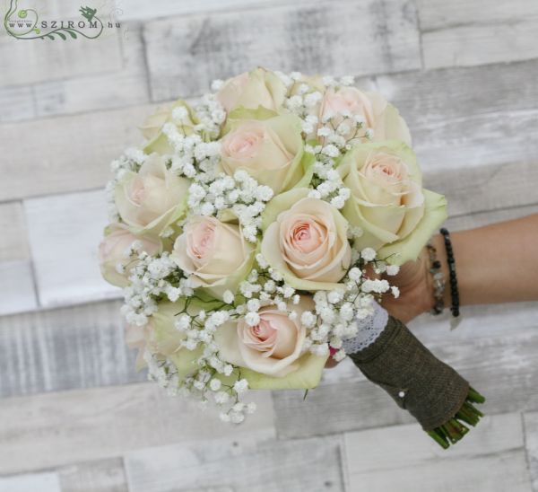 Bridal bouquet with la belle roses, gypsophila (pink, white)