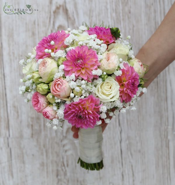 Bridal bouquet (rose, english rose, dahlia, babybreath)
