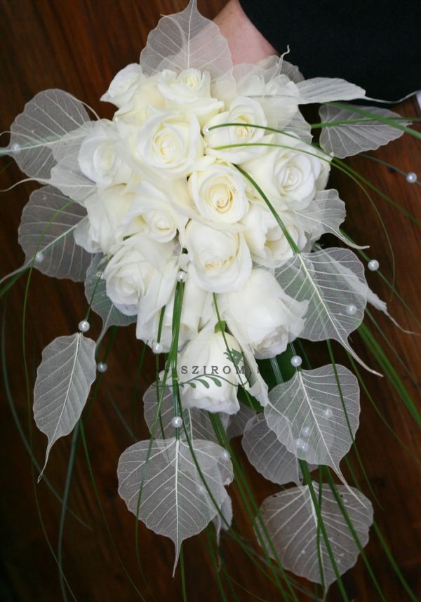 bridal bouquet (rose, transparent leaf, white)