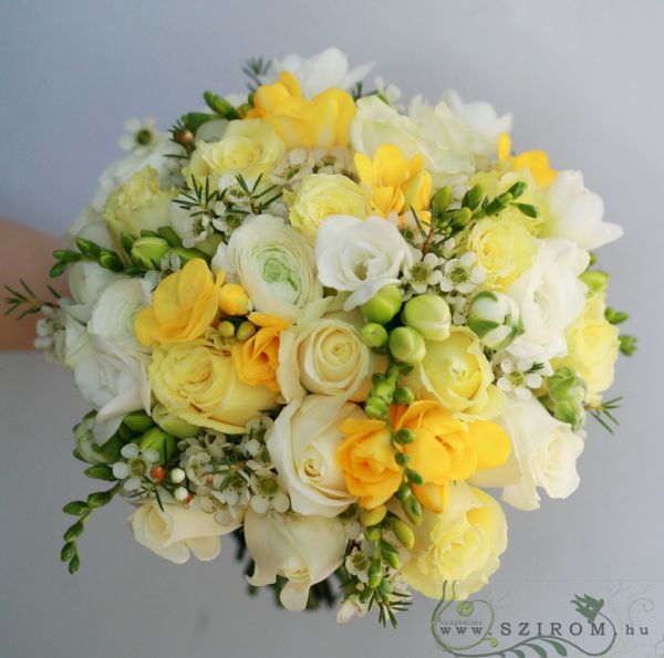 bridal bouquet (rose, freesia, wax, white, yellow) winter, spring