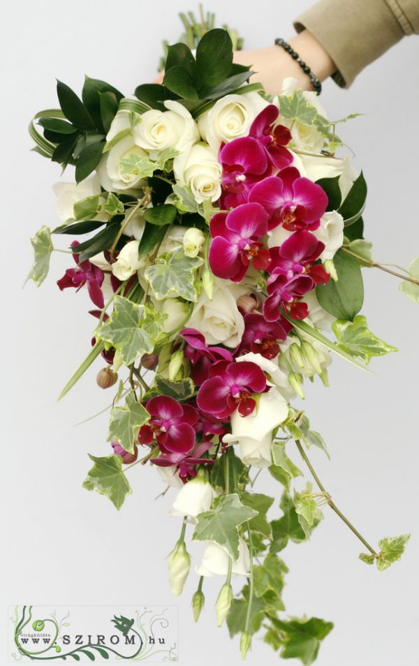 menyasszonyi csokor (rózsa, phalaenopsis, fehér, rózsaszín)