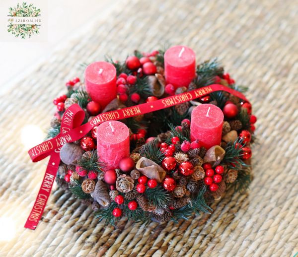 Rote Adventskranz mit Schleife (30cm)