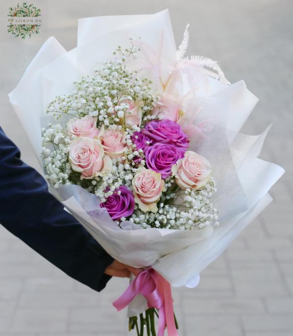 Gypsophila und Rosen strauss (11 Rosen, 7 Gypsophyla)