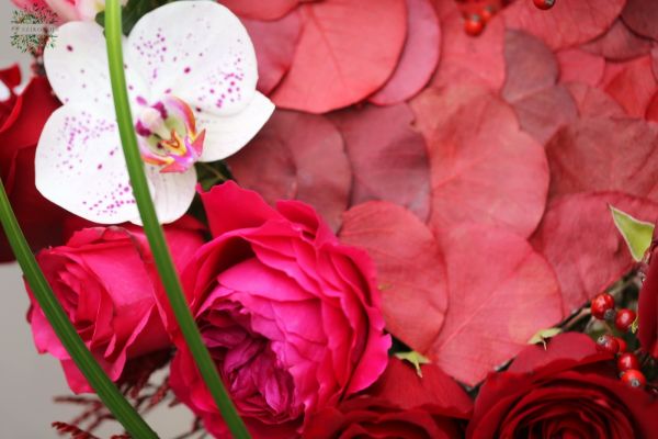 Heart bouquet with roses, orchid