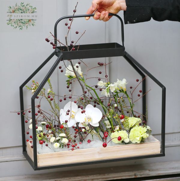 winter landscape in metal frame with orchid