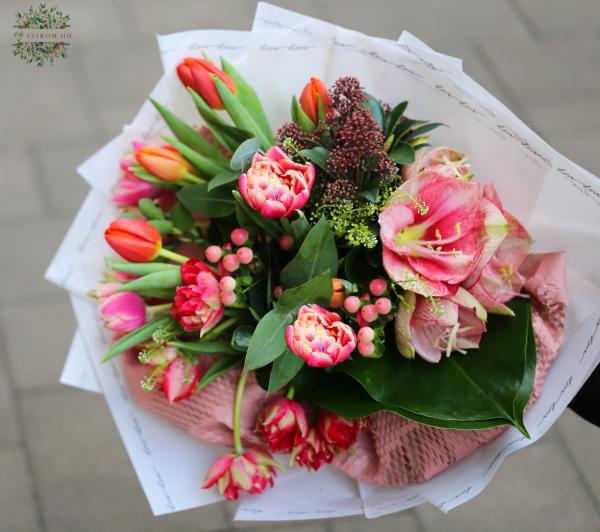 Tulpenstrauß mit Amaryllis, kleine Blüten (21 Stiele)