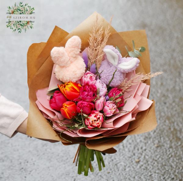 Tulpenstrauß mit Hasenmotiven (11 Stiele)