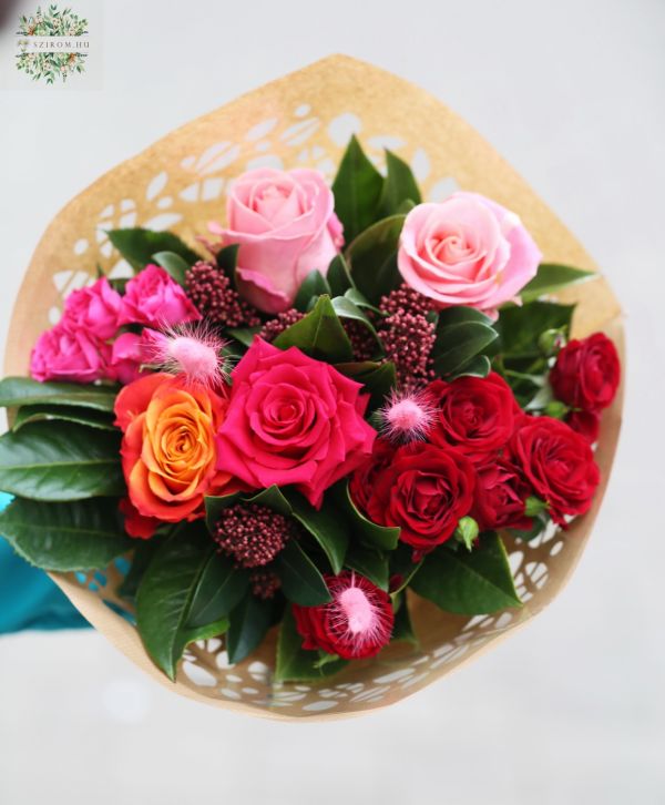 Kleiner Rosenstrauß mit warmen Farben, Hasenohren (7 Stiele)