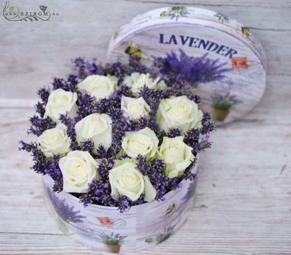 White roses in lavander box 