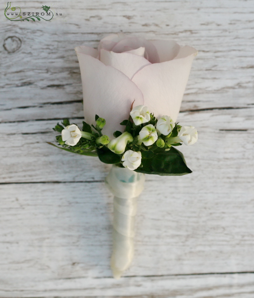 flower delivery Budapest - Boutonniere of rose (rose, bouvardia, white)