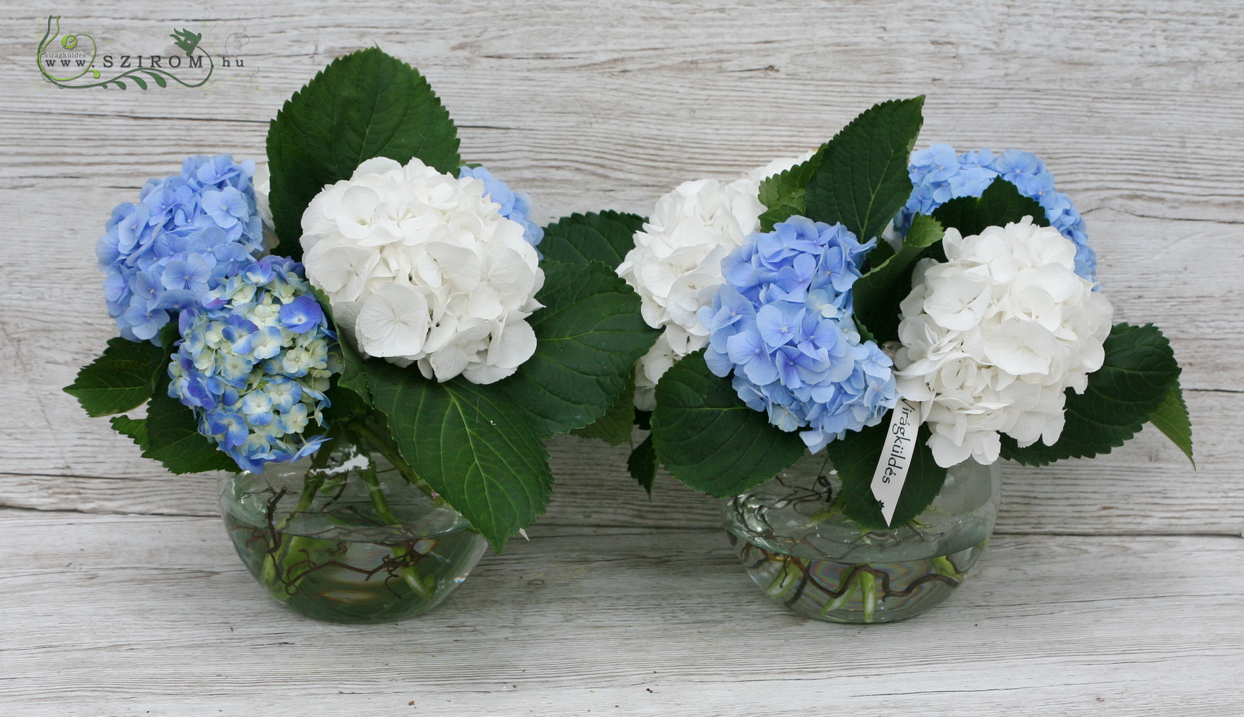 flower delivery Budapest - Centerpiece 1pc (hydrangea, white, blue), wedding 1pc