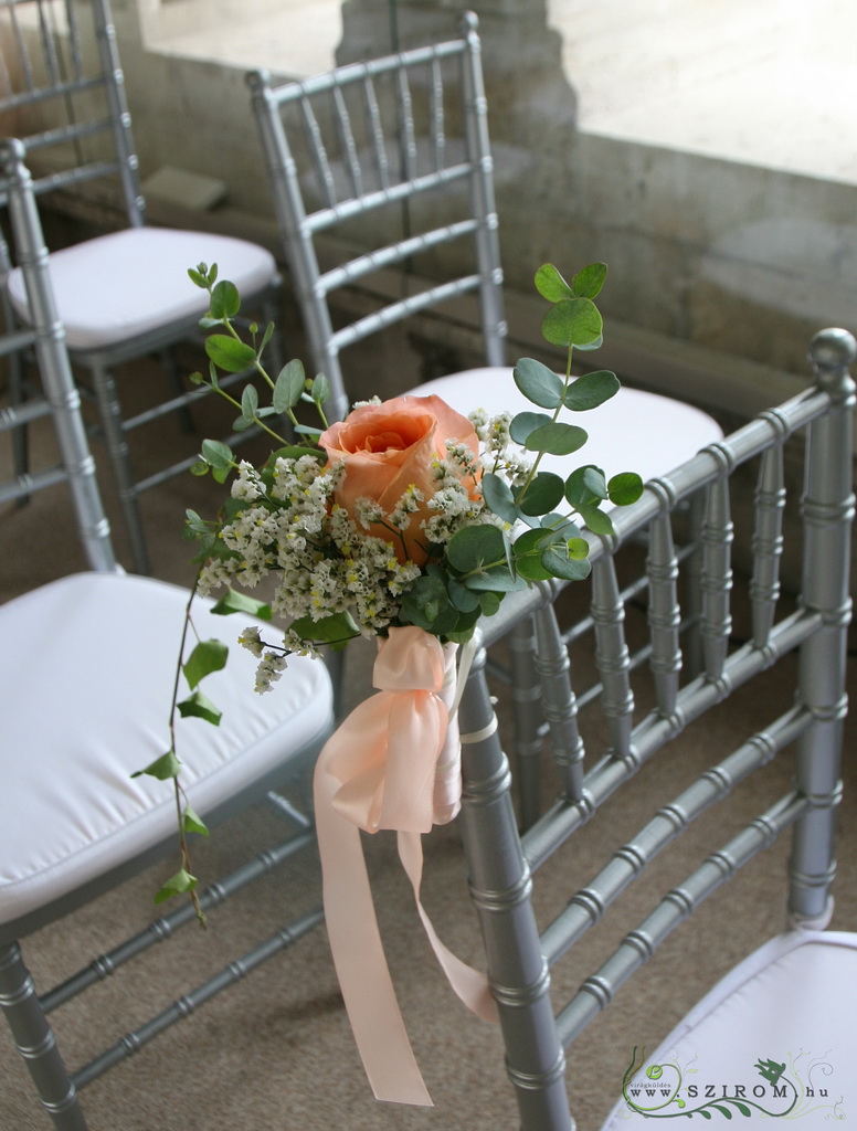 flower delivery Budapest - chair decoration , Fisherman's Bastion (rose, limonium, orange, peach, amber), wedding