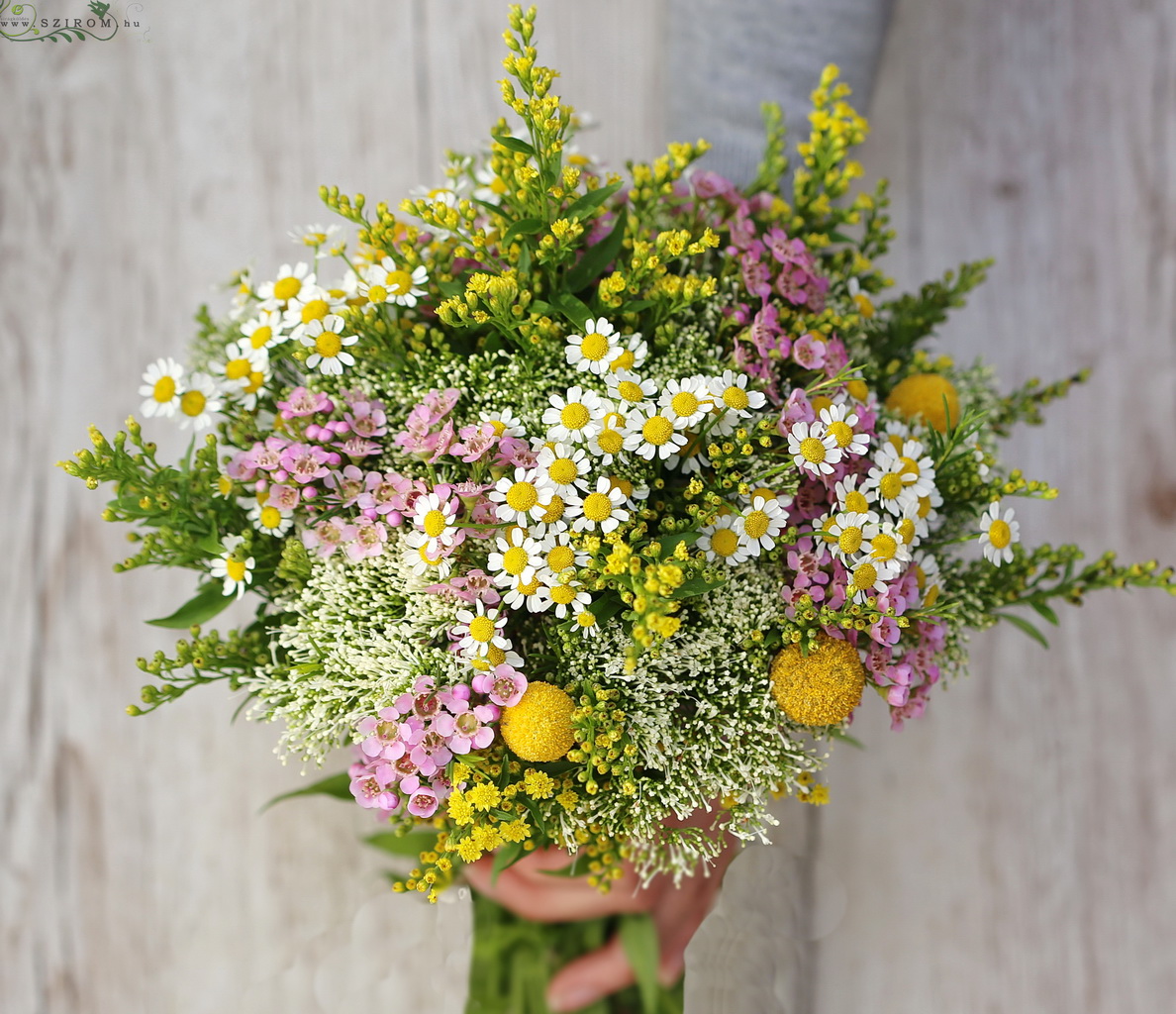 flower delivery Budapest - Bridal bouquet with meadow flowers (pink, yellow)