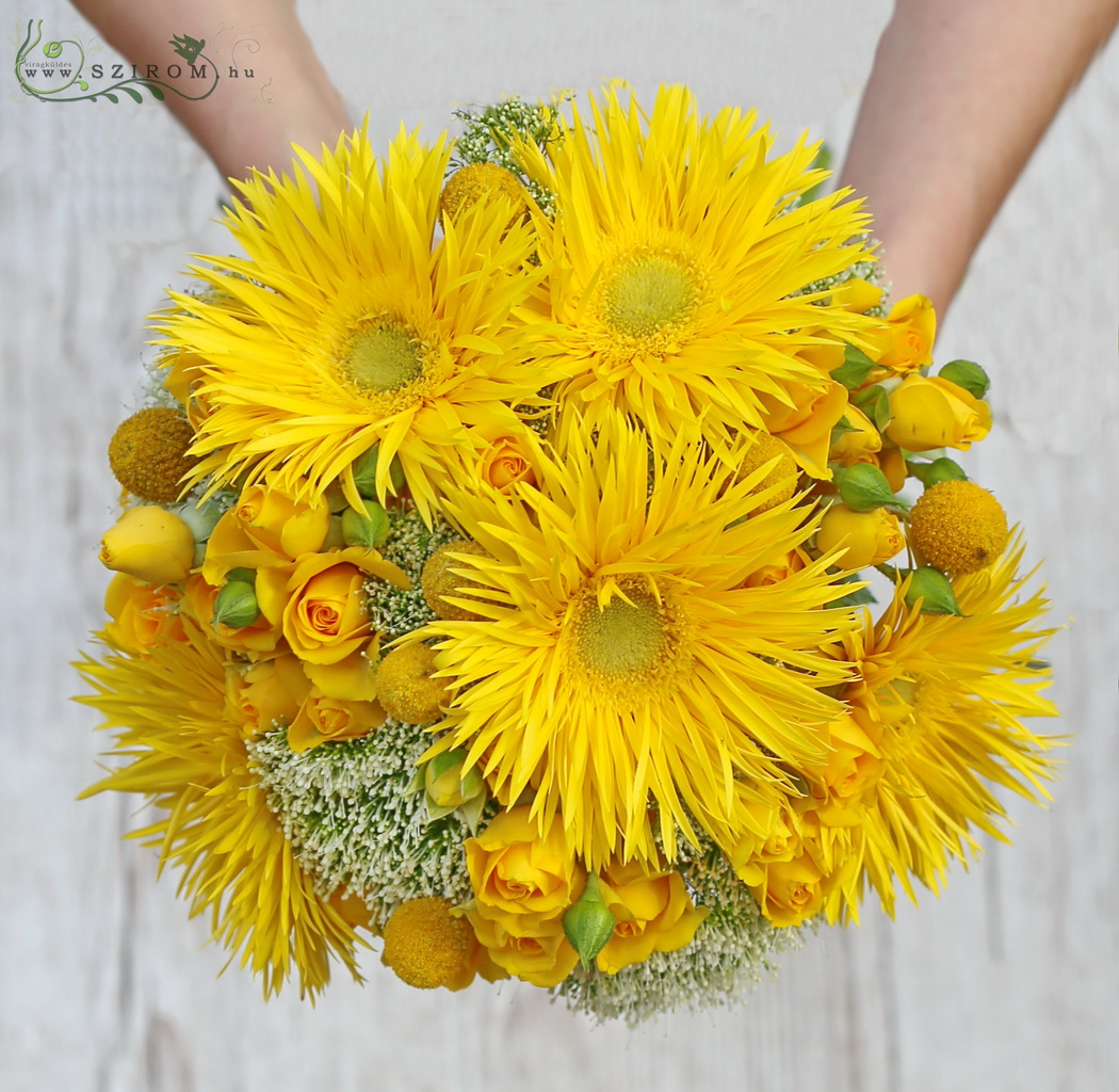 flower delivery Budapest - Bridal bouquet with yellow flowers, with spider gerbera