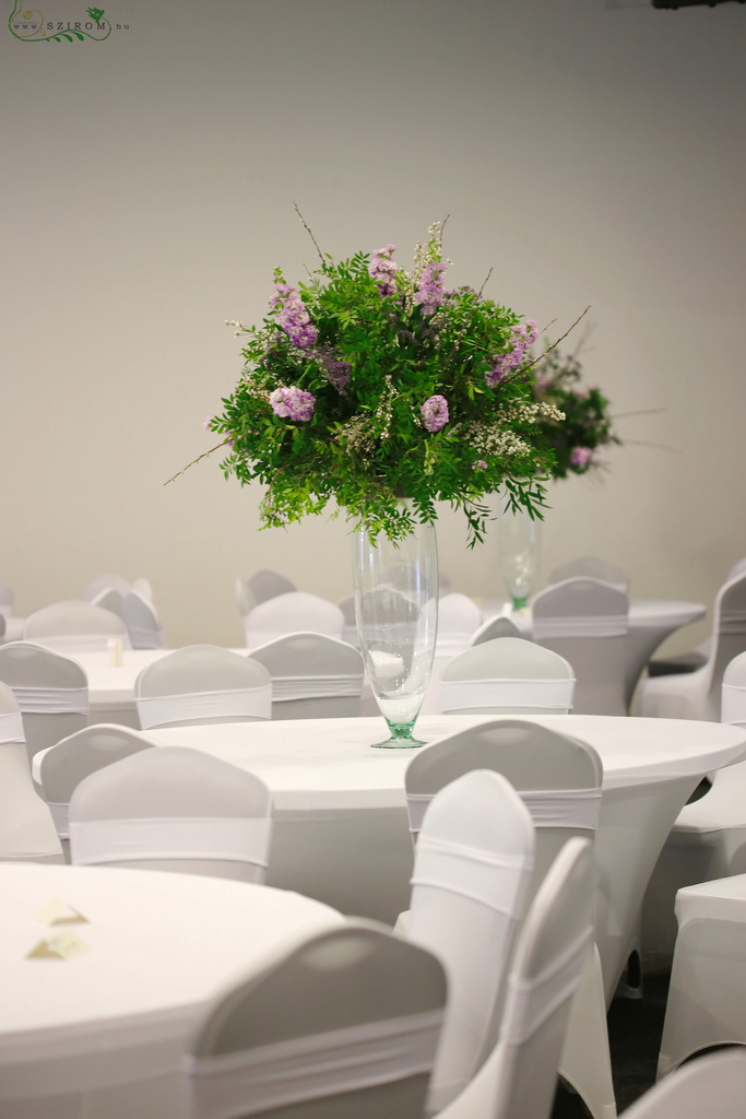 flower delivery Budapest - Wedding table decoration, flowering tree, Dürer event house Budapest (violet, limonium, purple)