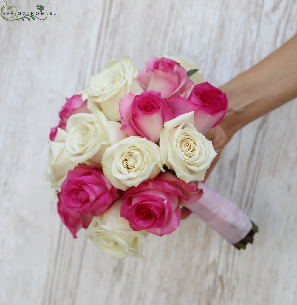 Menyasszonyi csokor (rózsa, fehér, pink, rózsaszín)