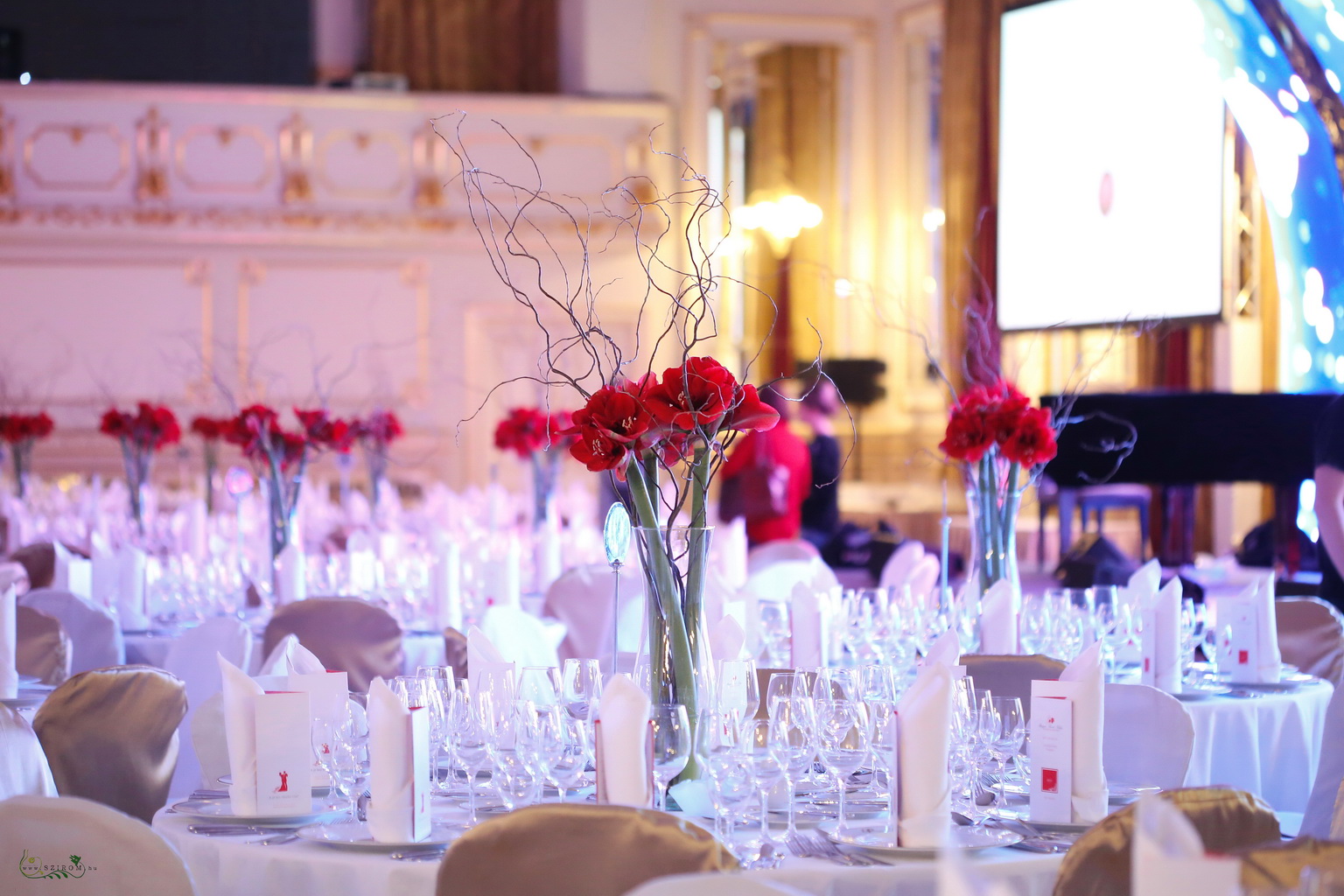 flower delivery Budapest - Event decor with red amaryllis (1pc), Corinthia Budapest