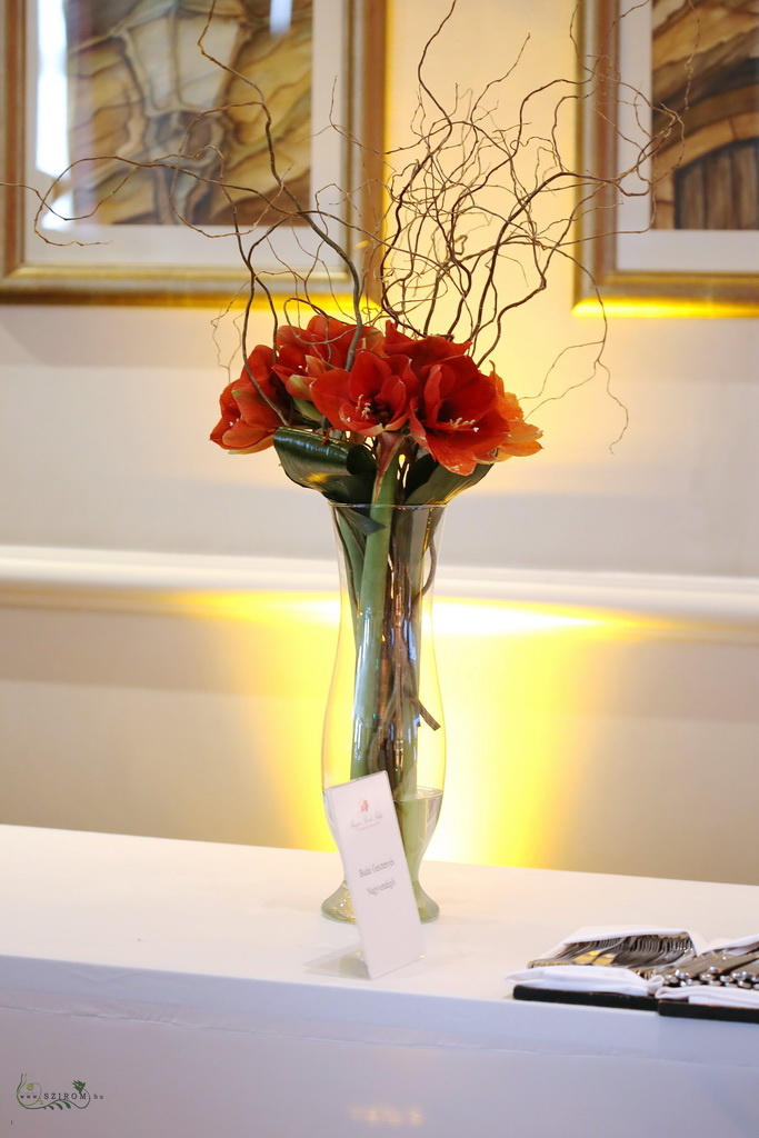 flower delivery Budapest - Event decor with red amaryllis, Corinthia Budapest