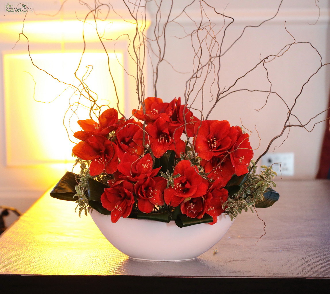 flower delivery Budapest - Event decor with red amaryllis, Corinthia Budapest