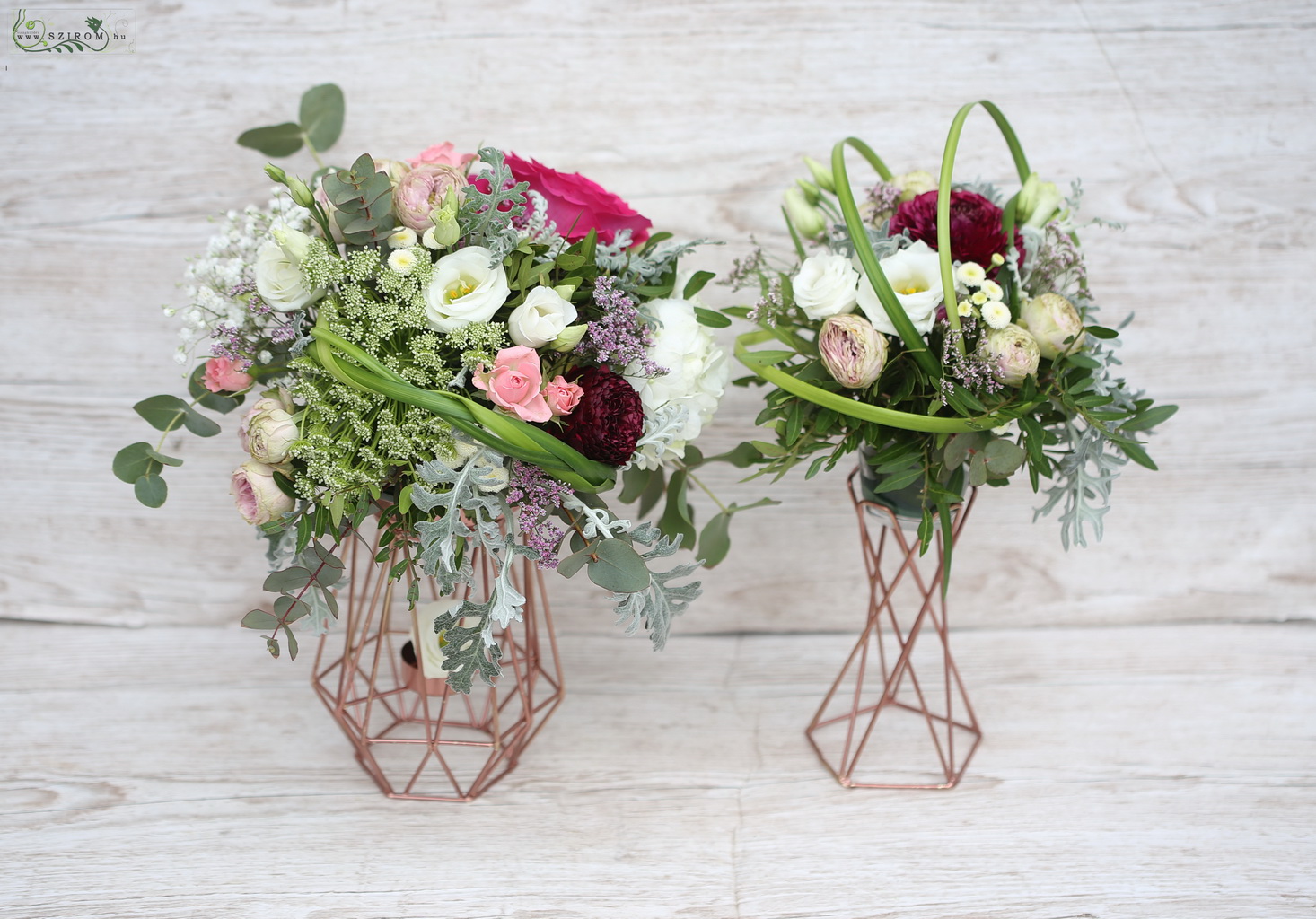 flower delivery Budapest - Geometric centerpiece 2pc (pink, white, rosegold)