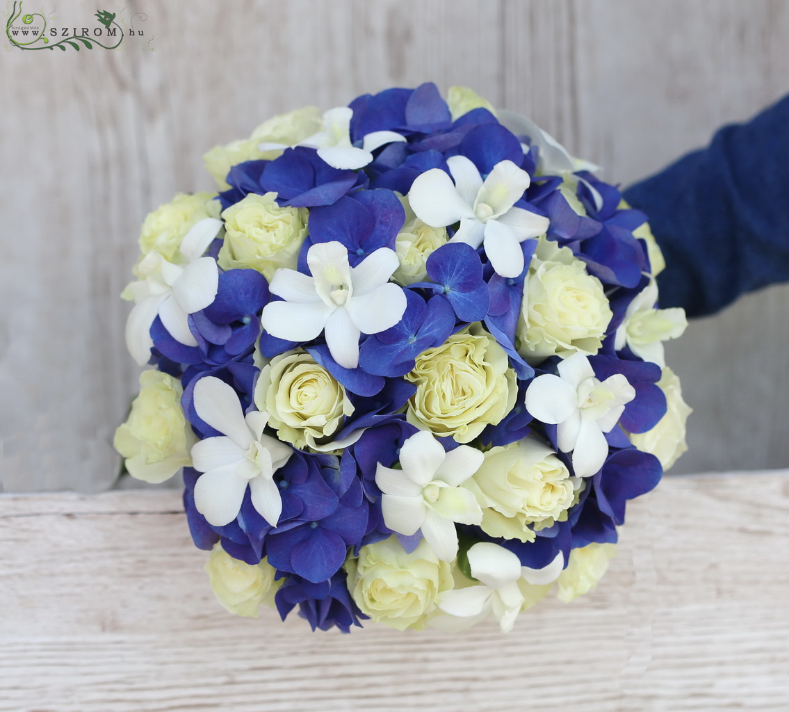 flower delivery Budapest - Bridal bouquet (rose, orchid, hydrangea, white, blue) not available in spring