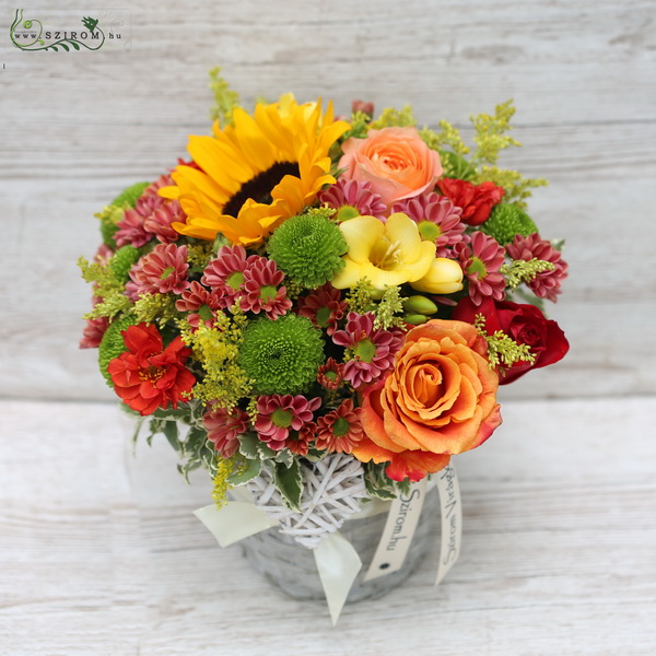 flower delivery Budapest - little basket of autumn flowers (13 stems)