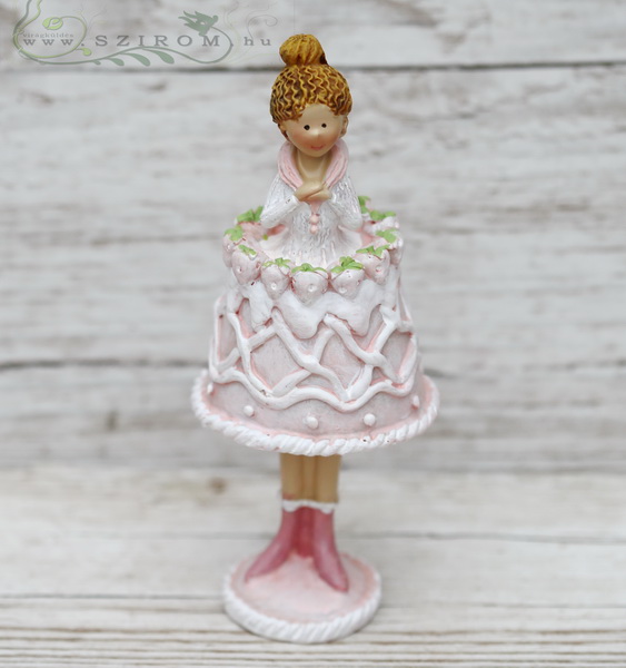 Virágküldés Budapest - rózsaszín-zöld süti ruhás kerámia lány (17cm)