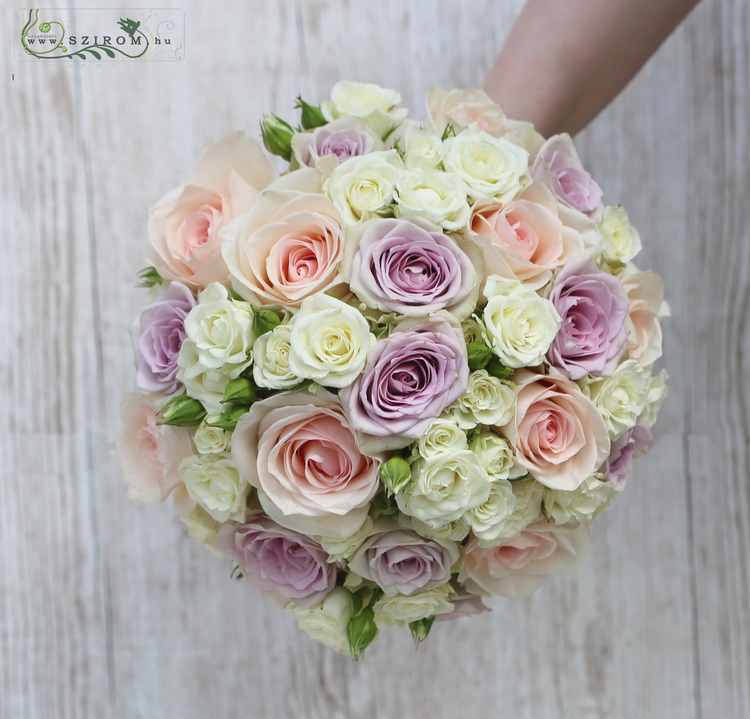 flower delivery Budapest - bridal bouquet (rose, spray rose, pastel, purple, pink)