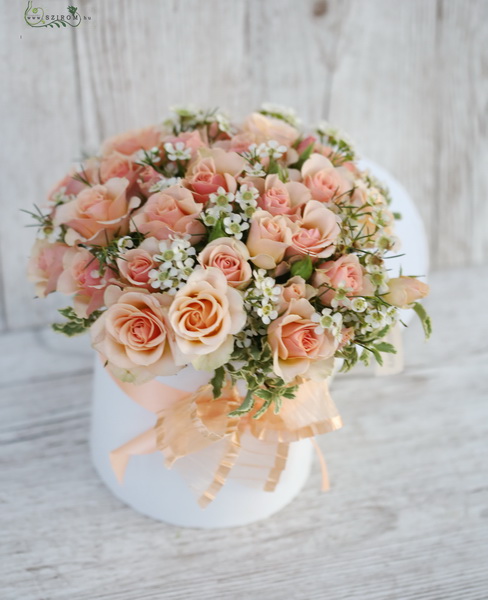 flower delivery Budapest - Rose box with peach sprayrose (13 stems)