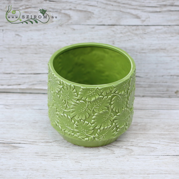 flower delivery Budapest - Ceramic pot leaf pattern green 12cm