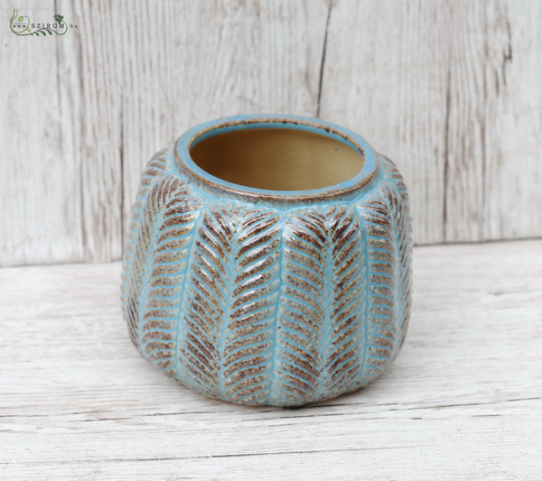 flower delivery Budapest - blue-brown leaf patterned pot (10cm, 13cm high)