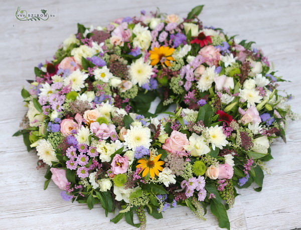 flower delivery Budapest - Seasonal flowers and roses wreath 60cm