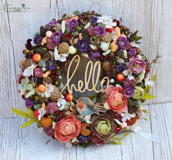 flower delivery Budapest - Autumn door wreath with birdie 30 cm