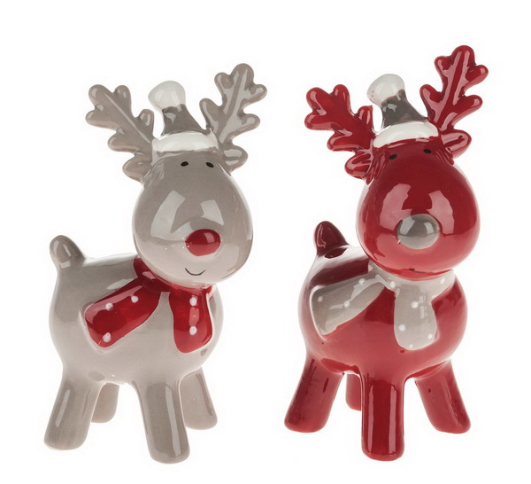 flower delivery Budapest - red ceramic deer with scarf 10 cm 1 piece