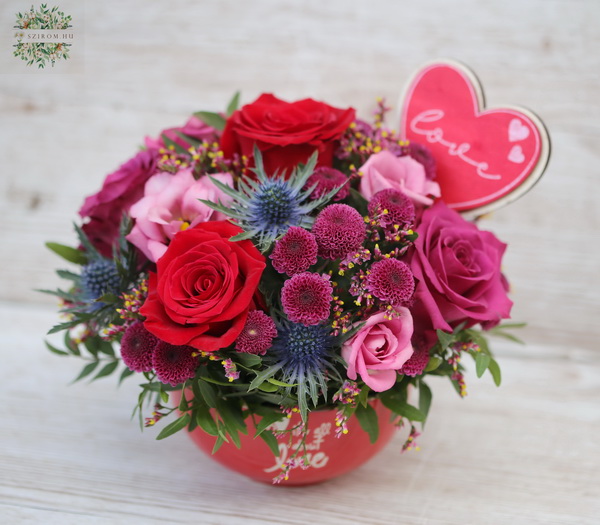 flower delivery Budapest - Love flowerbowl with red - purple roses