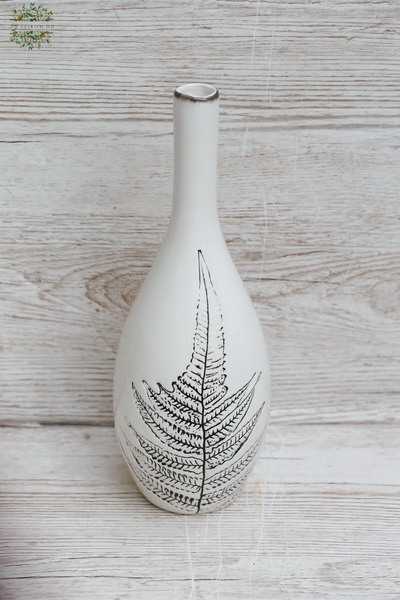 flower delivery Budapest - white ceramic vase with fern pattern 28 cm 