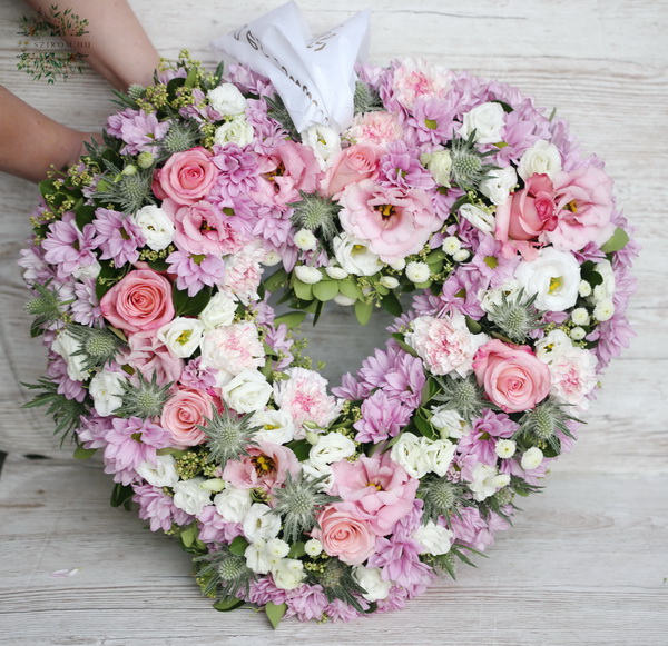 flower delivery Budapest - heart shaped wreath made of pastell flowers (55cm)