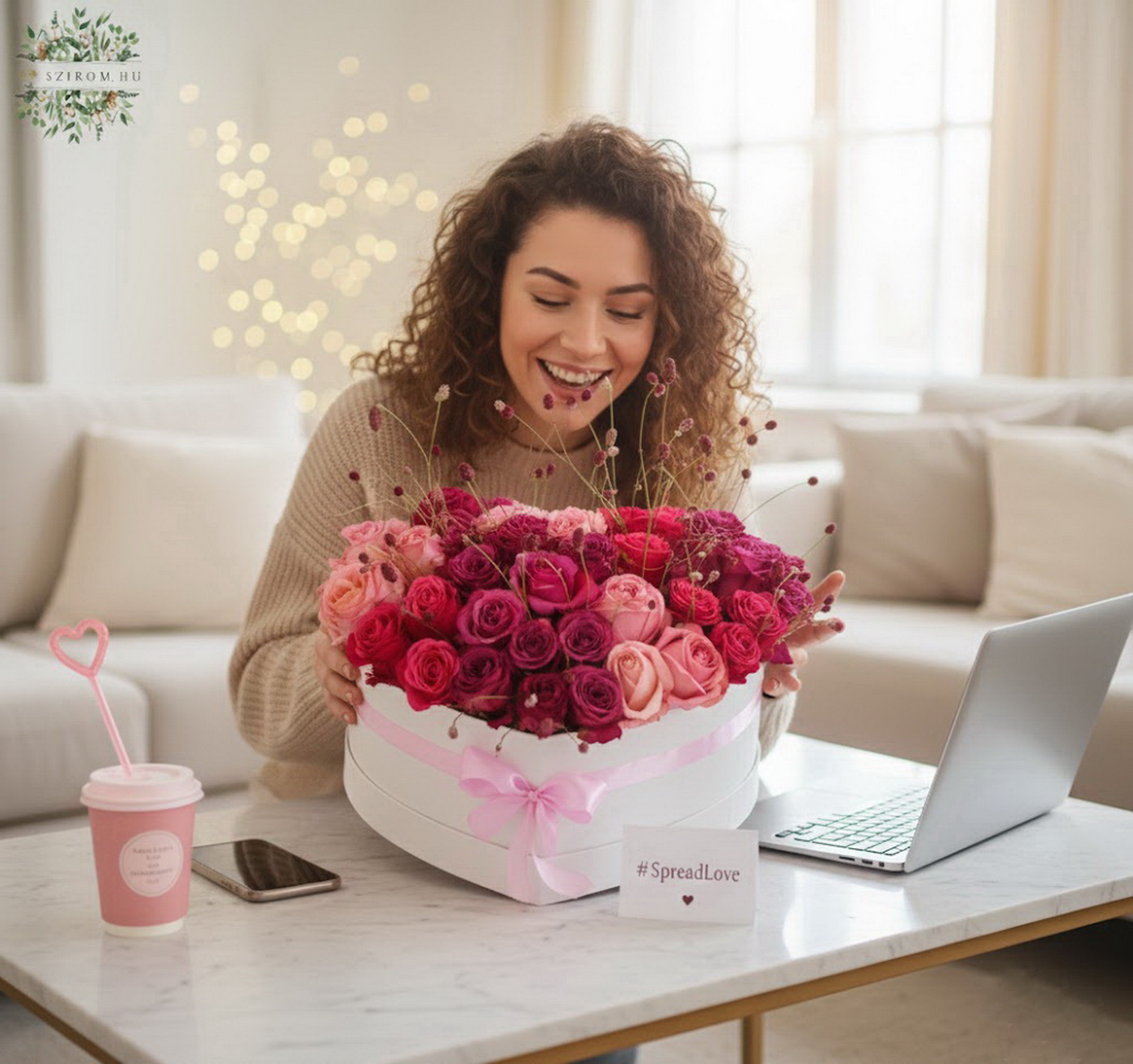 Blumenlieferung nach Budapest - Romantische Herz Rosenbox mit 40 Rosen